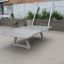 Concrete table tennis, free-standing table in an outdoor urban setting.