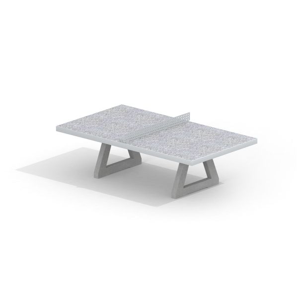 Concrete table tennis, free-standing, with grey textured surface and modern design.