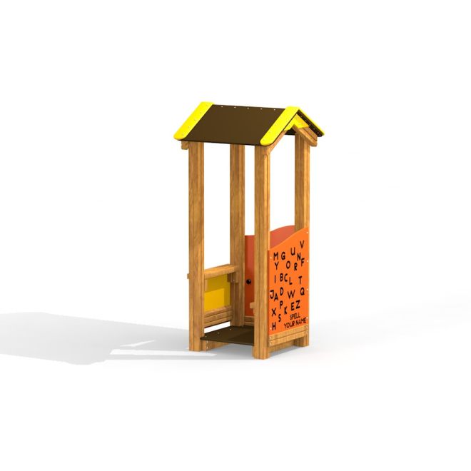 Bravo single playhouse with wooden frame and alphabet-themed panels