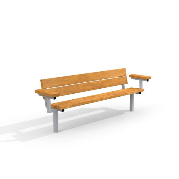Bench, Steel Construction with wooden seat and backrest on white background.