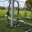 Outdoor gym equipment 'Set 1' on a grass field.