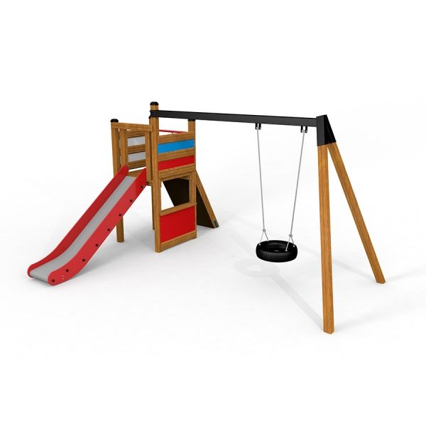 Playground Tower w Slide Single Swing Arm Swings Playground