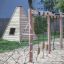 wooden wigwam in the preschool playground