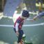 Child playing on Jumping pegs (5 pcs.) in playground.