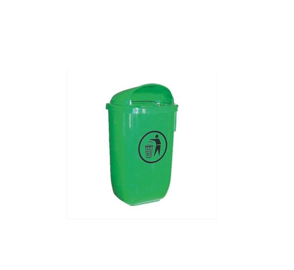 Green litter bin with a black recycling symbol.