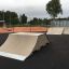 Skate park ramps, featuring the Double Quarter-Pipe.