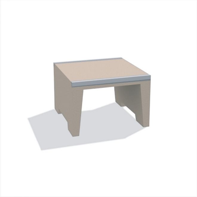 Beige outdoor bench for children, Box play equipment.
