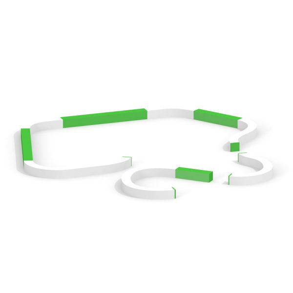 Multiarena outdoor sports obstacle course set in green and white.