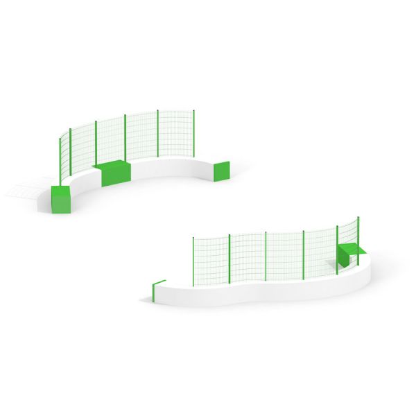 Multiarena green and white sports fences.