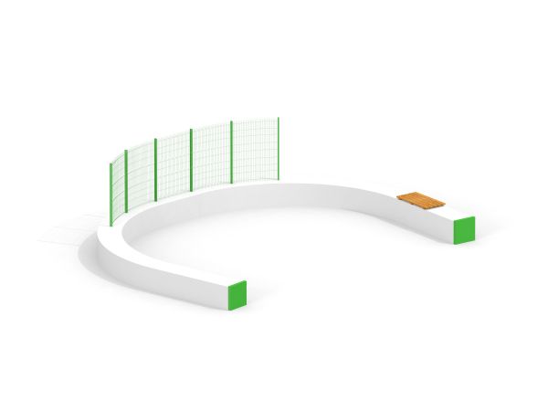 Outdoor sports Multiarena with green fence and seating area.