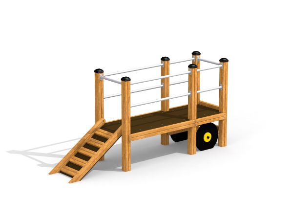 Wooden play structure with stairs, platform, and wheels - Car Trailer.
