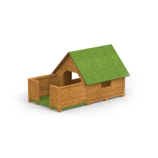 Veranda House Nature Grass Roof wooden playhouse with green roof.