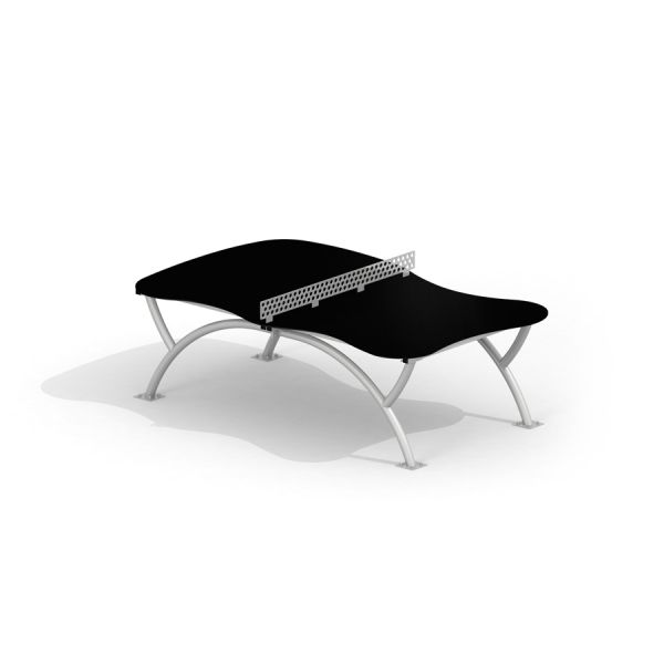 Outdoor Table Tennis Organic with curved black playing surface and silver legs.