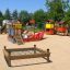 Wooden sandboxes for kids and Small Ship with the slide.