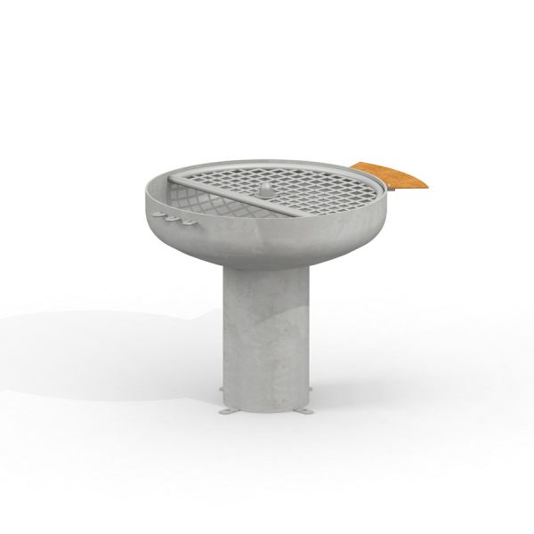 Outdoor concrete Grill with round grilling surface.